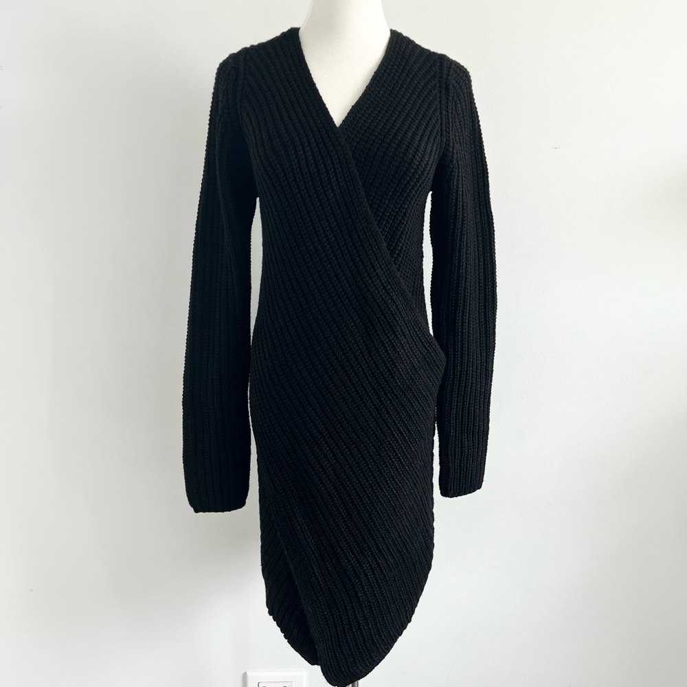 NWT Akira Sweater Black Dress Size S M Wrap Foldover Knit Tunic